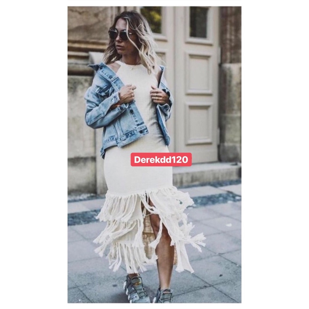 Zara Gorgeous Beige Fringe Dress Small Large